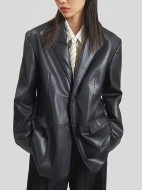 The Frankie Shop Olympia Vegan Leather Oversized Blazer Black Sz Medium